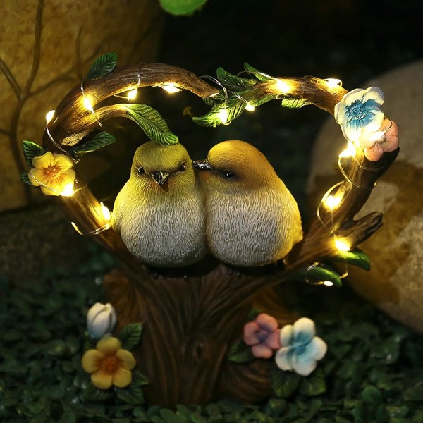CDQ Trädgårdsdekorationsfigurer, solar rost trädgård upplyst kärlekshjärta fågelskulptur med solljus（fågel）