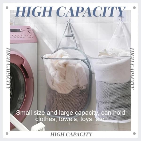 Hanging Laundry Hamper, Foldable, Wall Mounted, Mesh Bathroom Laundry Basket, Visible, Large Open Top, Easy Access for Room, Grey Gray