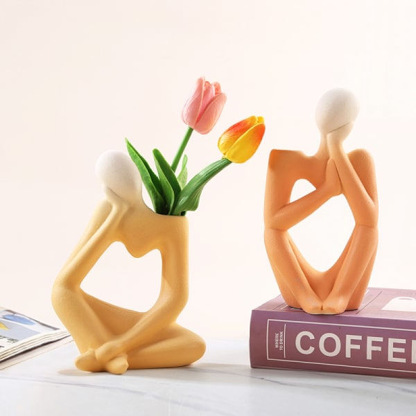 Keramikkvase, Thinker Vase Staty, Abstrakt figur Blomsterpotter Dekorative, Gave bordvase, Moderne kunst Vase, Abstraksjon Blomster Vase, Nordisk Thi 3