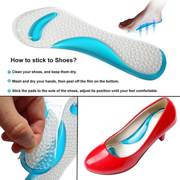 Gel højklackade indresulor for kvinder sandaler Silicon Gel selvhæftande kuddkuddar for sandaler Arch Support, 2 par