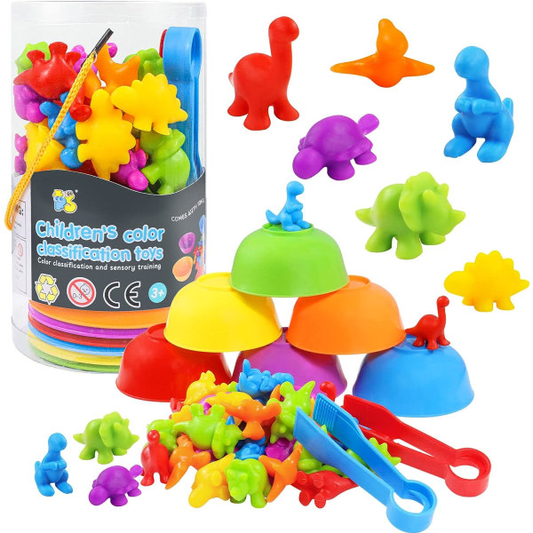 Räkna dinosaurier Leksaker Matchande spel med sorteringskålar Sensoriska leksaker Färgklassificering Set Förskola Montessori Pedagogiska leksaker