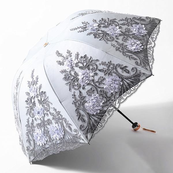 Damparasoll, broderat, med spets, anti-UV-skydd