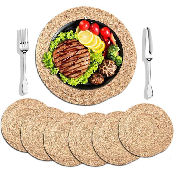 Gixusil 8 kpl Kudotut Alusmatot, 9.8\", Luonnollinen Vihreä, Rustic Kudonta, Ruokapöytä
