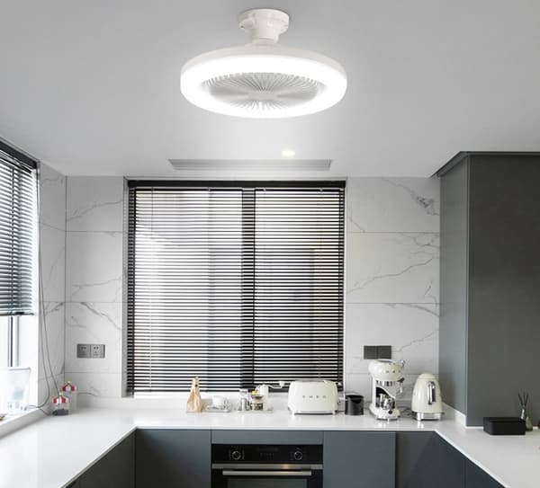 10-tommer LED-loftlampe med ventilator (hvid), E27 36W dæmpbar loftventilatorlampe, stille hvid