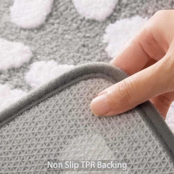 Beige & Grey-White Bathroom Mat with White Floral Pattern, 40 x 60 cm - Non-Slip, Soft Microfiber, Machine Washable & Durable Grey and White Grey and White