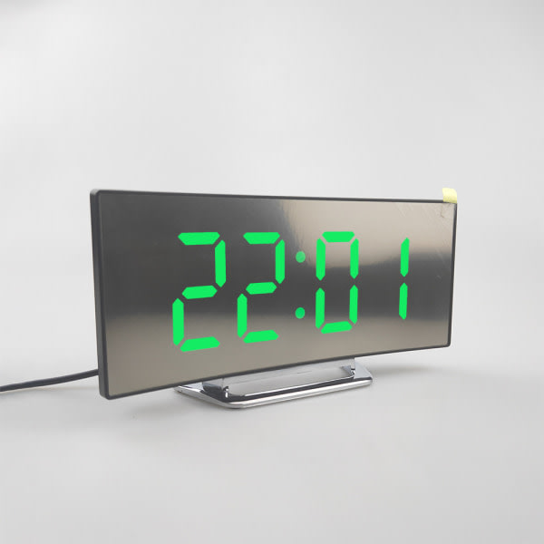 7 tums digital väckarklocka Böjd dimbar LED elektroniskt nummer grön