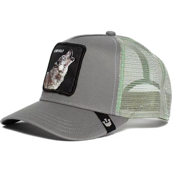 Mesh-kasket med broderet dyredesign, Snapback, Grøn green wolf