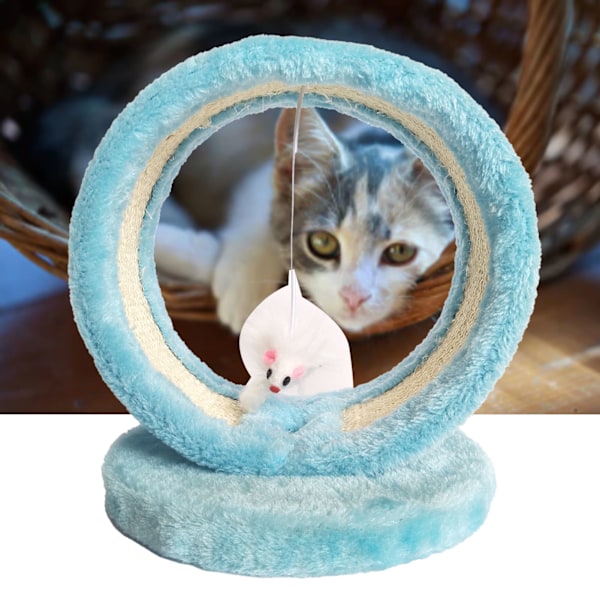 Kattklösbräda med Grottdesign, Rund Klätterställning med Mus-Hänge för Inomhusbruk, Blå, One Size