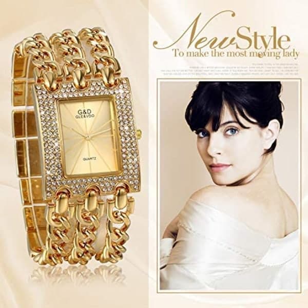 Klocka, elegant analog klocka strass rektan