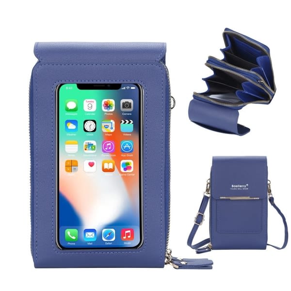 axelväska mobilväska med axelrem för mobil blå blå