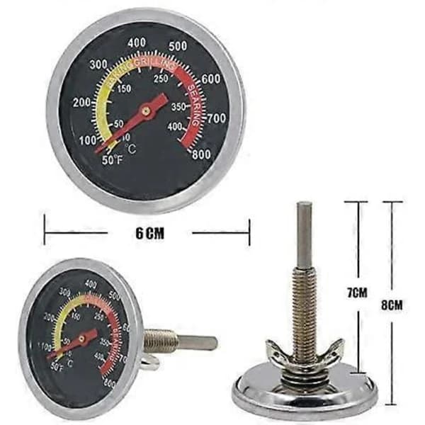 BBQ Grill Termometer Rustfrit Stål Temperaturmåler Erstatning til Rygeovn Madlavning 6 cm Skive 7 cm Stilk