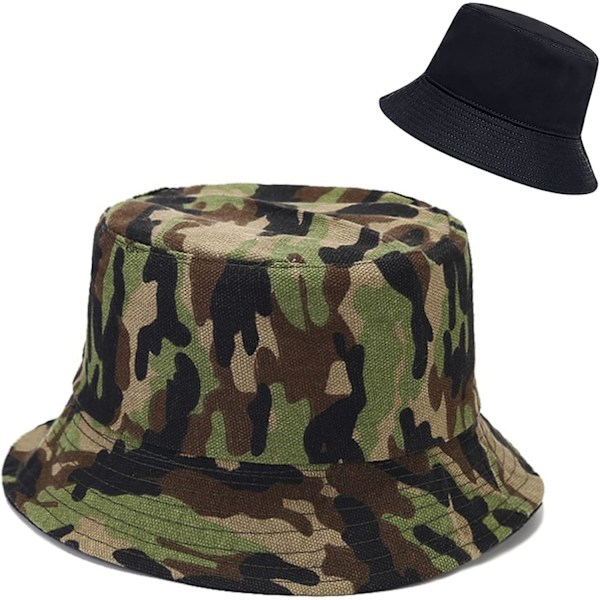 Söt bucket hat strandfiskarhattar för kvinnor, vändbar dubbelsidig användning Camoa