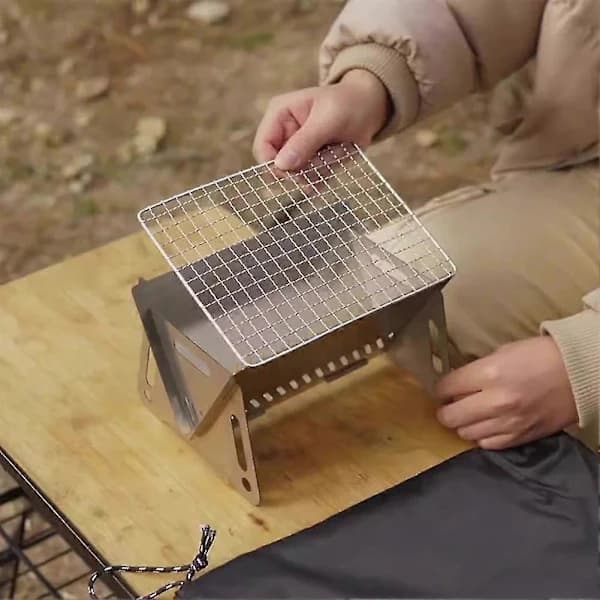 Grillnet i rustfrit stål, bærbart grillrist til camping, picnic, vandreture 21,5 x 15 cm BBQ net