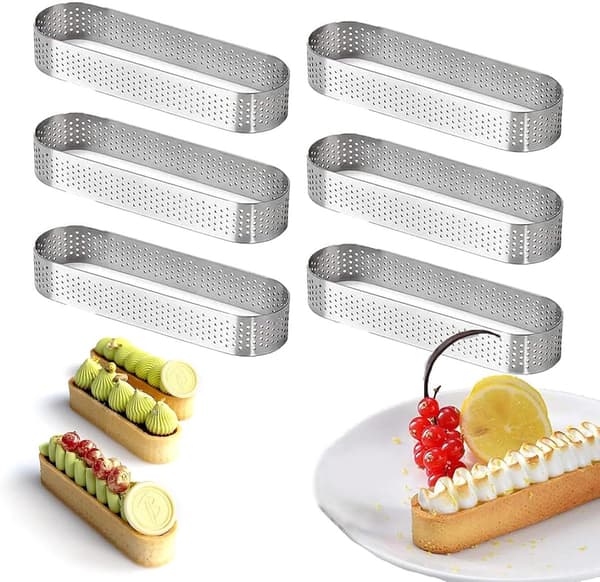 Kageringe sæt med 6 - 13x4,5 cm x 0,8 mm - Rustfrit stål - Til mousse, muffins, kager - Bageforme
