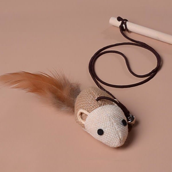 CDQ Konstgjord fjäderstickleksak med mus for husdjurskatter