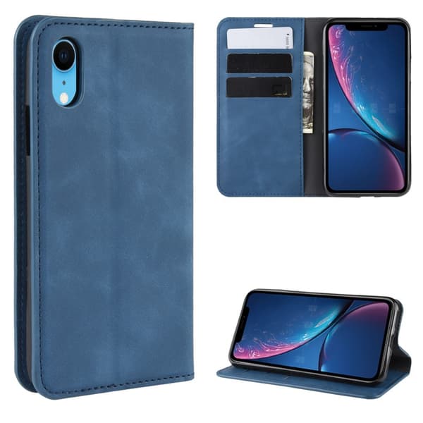 Kompatibel med iPhone XR - Silkeslent Läderfodral - Blå Blue Blå