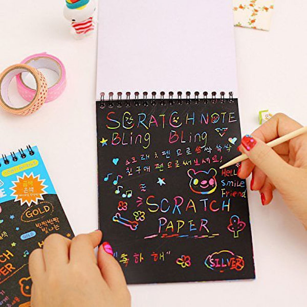 Scratch Paper Art - 10 Sider, Magic Rainbow, Børne Håndværk