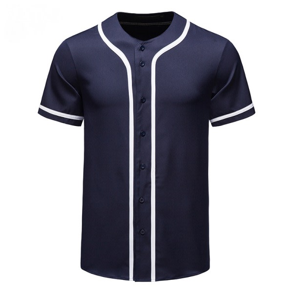 Baseballuniformer med knapp for män, tomma softballuniformer, hiphop Trendiga kortärmade aktivitetsskjortor marinblå—XL zdq