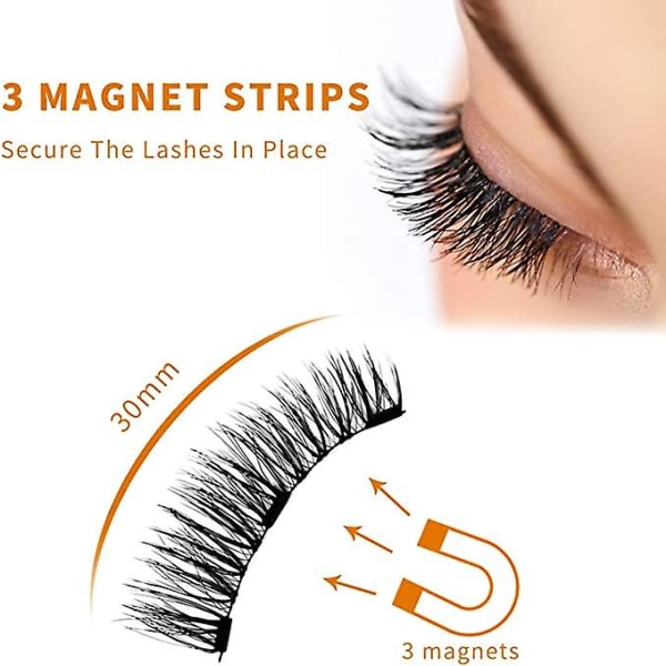 Magnetiska ögonfransar, återanvändbara 3d lösögonfransar falska ögonfransar, inget lim 3 magneter ögonfransar med pincett för kvinnor