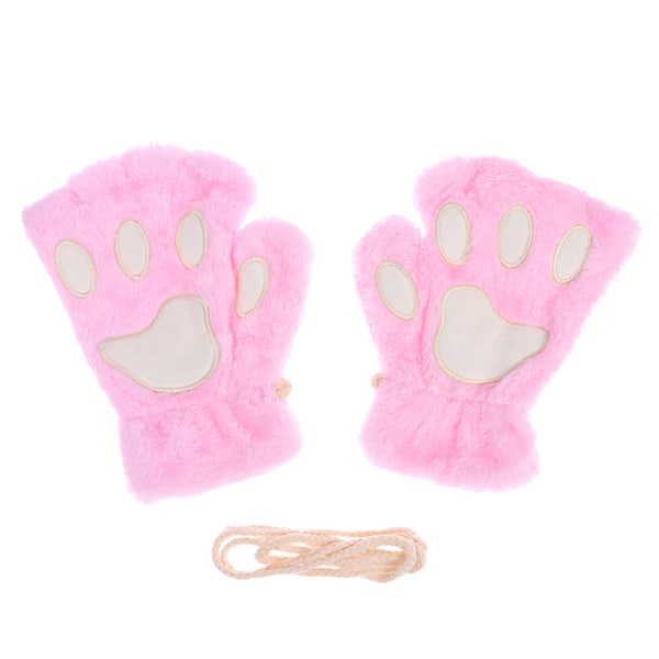 CDQ e Cat Paw fingerlösa handskar Varm mjuk plysch fingerlös handske Rosa