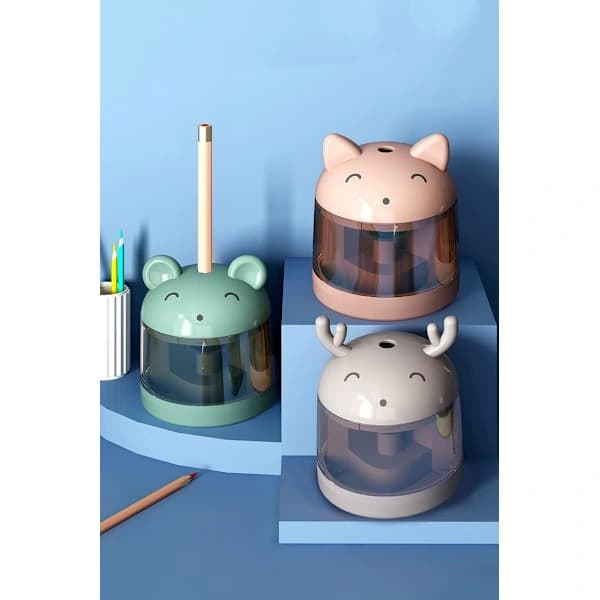 Electric Pencil Sharpener for Kids with Fun Animal Design, Automatic Sharpener for School and Home Use, Pink
