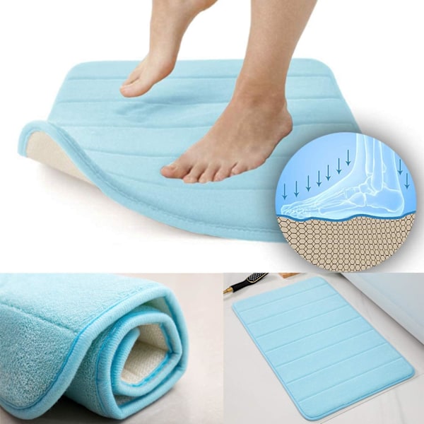 Badrumsmatta i memory foam, halkfri, absorberande, supermysig, sammetslen, supervattenabsorberande, tjock, blå Blå Blu Blue 17 X 24 inches