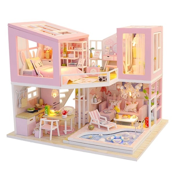DIY Miniatyrdockhus Miniatyrhus Kit med LED-ljus