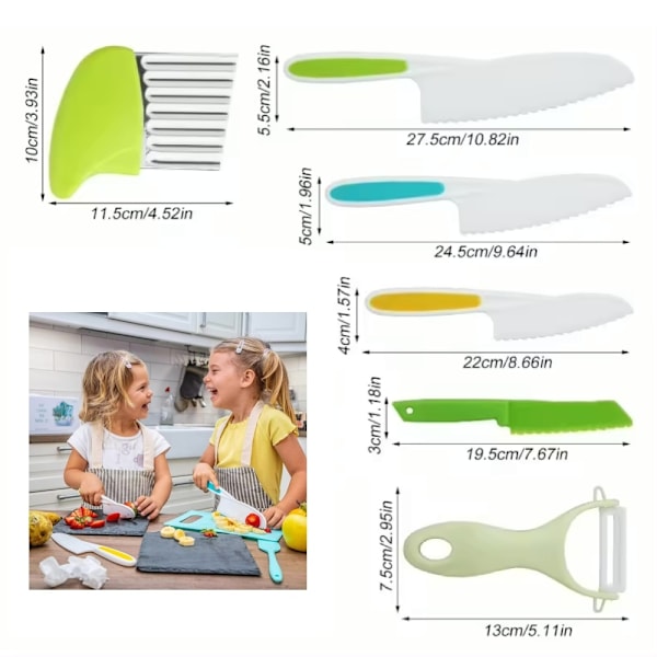 Barnbakningskök Kökskniv Köksset Barnkök Köksredskap 6 delar Flerfärgad Multicolor multifärg