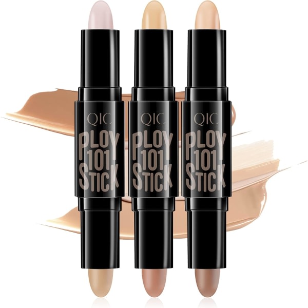 Contour Stick Sæt, Contour Concealer Highlighter Stick, Contour Kit, 6 farver Dobbelt-end Makeup Body Face Highlighter, 3 stk.