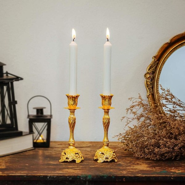 Set med 2 metallkandelaberljusstakar dekoration (guld), vintage bröllopsbordsdekoration ljushållare CDQ