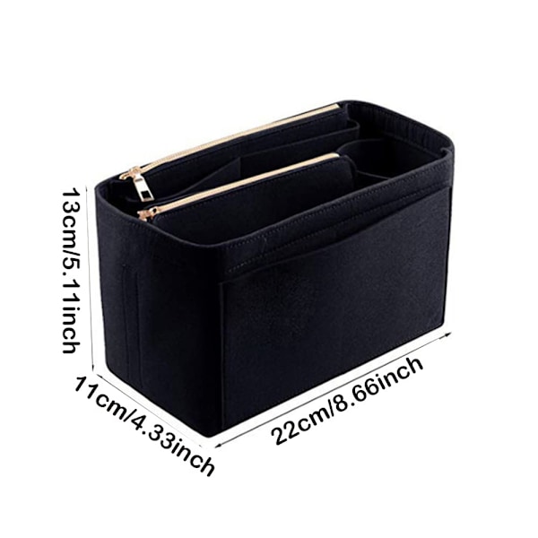 Håndtaske organiser indsats håndtaske pung arrangør for taske pose lynlås lukning tote arrangør pusletaske indsats makeup taske kvinder rejser Black