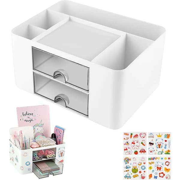 Desktop Organizer, Multifunctional Desktop Storage for Office Supplies White White