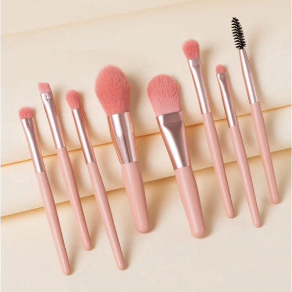 Børstesæt - Makeupbørste - 8 dele - Inkluderer etui - Pink