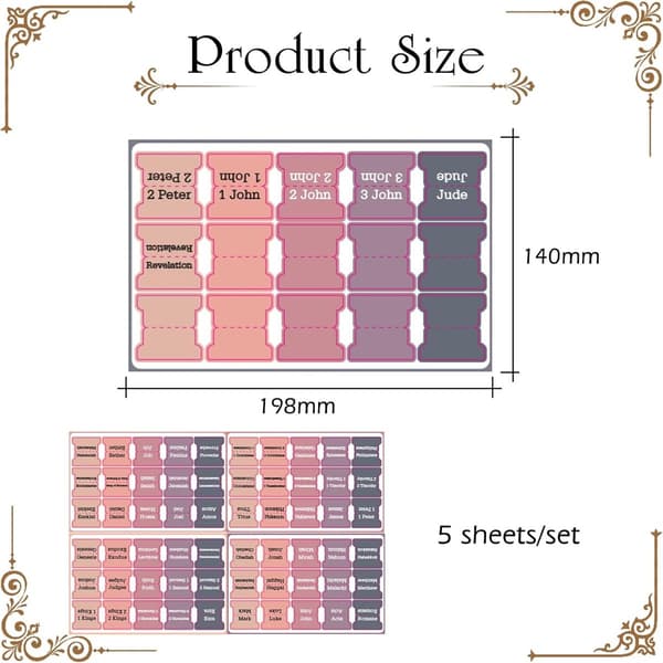 Self-Adhesive Bible Tabs - 75 Laminated - Rose Gray - English Version - For Bible Study & Journaling