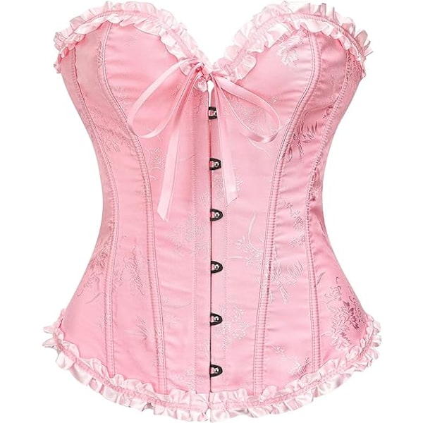 Korsett Toppar för Kvinnor, Bustier Shapewear Lingerie, Spets Midja Push Up Bodysuit pink L