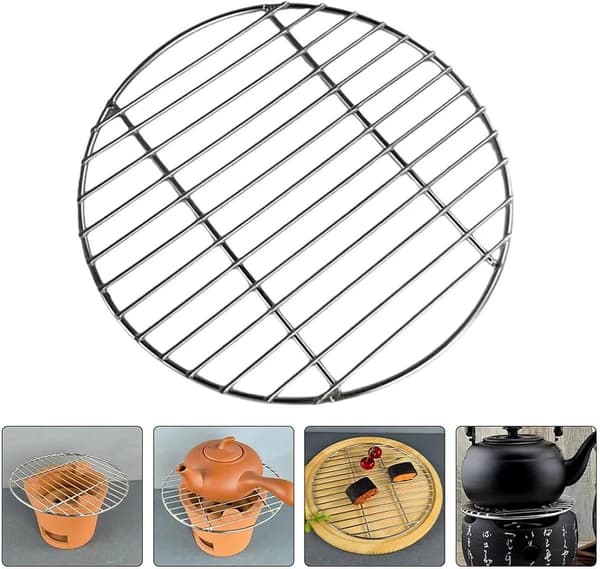 Runt grillgaller i rostfritt stål, hållbart svetsat trådbyte för klotgrillar, camping och picknick, silver, 26 cm