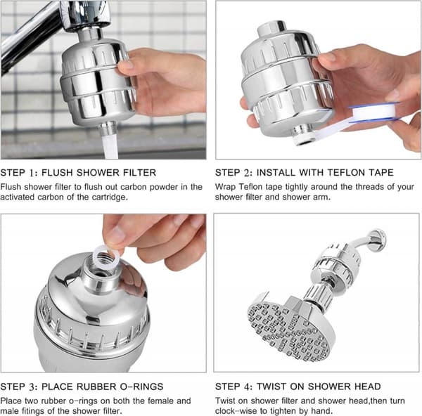 Universelt Brusefilter med Ekstra Filter - 15-Trins Brusefilter - Anti-kalk Vandfilter - Hane Filter - Vandfilter til Brusehoved ...