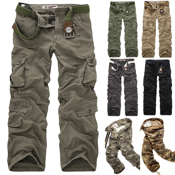 Spring Autumn Army Tactical Pants med multi fikor lysegrå 34 zdq