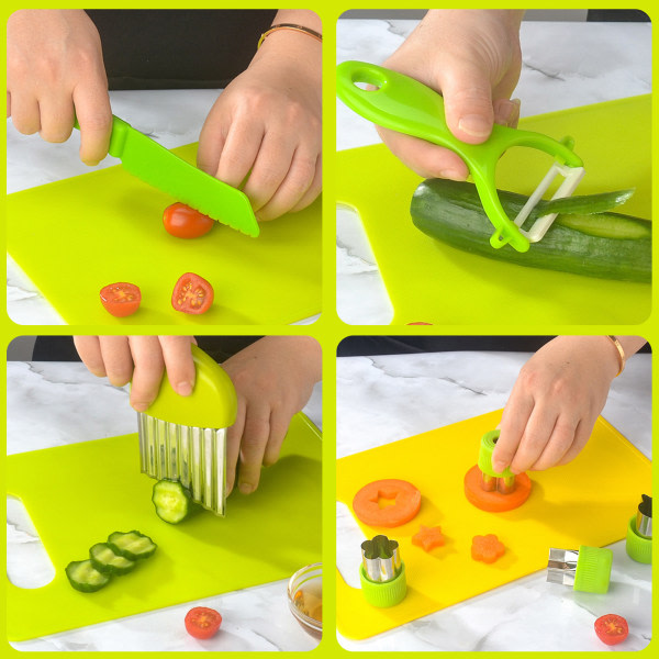 Barns plast frugtknivar Sæt Säker skæring Tidiga pædagogiske værktøjer til barn Barn Toddler 3 stk.