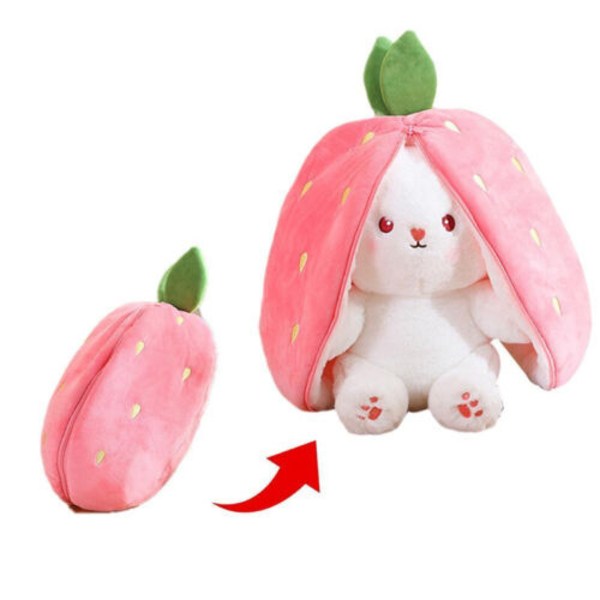 Transformerbar Jordbær Gulerod Kanin Plys Legetøj Fyldt Kanin, ; Jordbær Strawberry 25cm