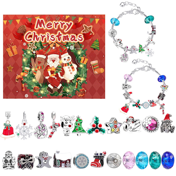 Julkalender 2023 - 24 dagars gör-det-själv-armbandsset med 2 berlocker, presenter för alla åldrar Style 2