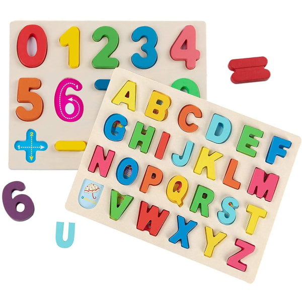 Trä alfabet och sifferpussel brädspel Lärande leksakspaket med 2 null ingen