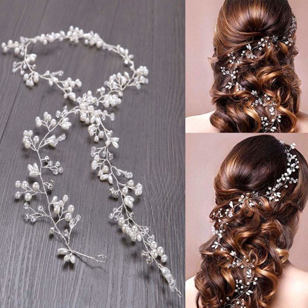 CDQ 50 cm hårtråd bröllopshår smycken hårtråd pärla med kristall pannband för kvinnor och flickor