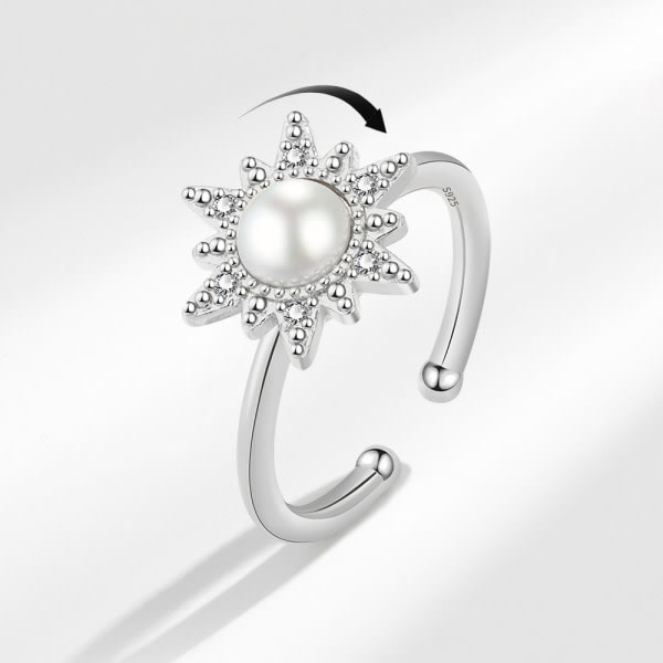 Solros Ring Kvinnligt Mode Imitation Pearl Roterande Ring CDQ