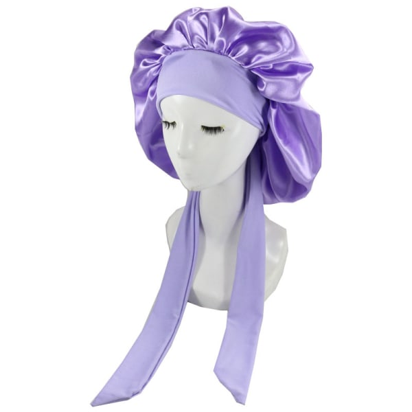 Silk Bonnet Naturligt lockigt hår Sova Satin Bonnet purple