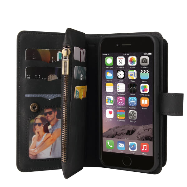 Case Iphone Se 2022/2020 3/2 anti-scratch blixtlåsficka Pu cover Kreditkortshållare Stötsäker Magnetisk - Blå Black A
