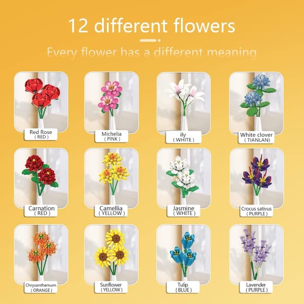 12 sorters blomster Botanisk samling, byggeklodser Blomsterlegetøj Creative- Perfekt
