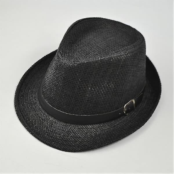 Retro Halm Fedora Topp Jazz Pläd Hattu Spring Summer Bowler Cap(svart)