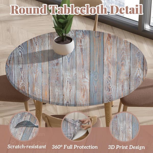 Rund duk, elastisk kant, 3D-trykk, vaskbar polyester, for spise- og piknikbord, innendørs utendørs, 160 cm, blå graffiti