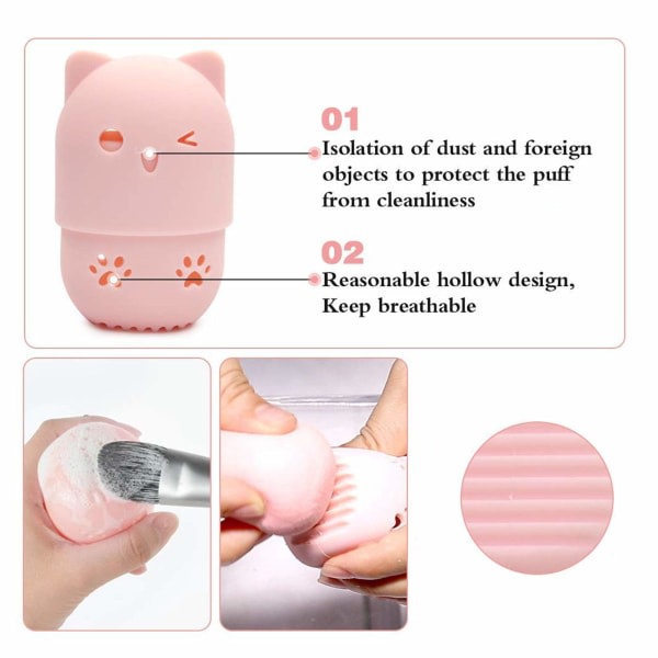 Silikonsvamphållare Skönhetshållare Beauty Blender Makeup Svamphållare Tvättbar Återanvändbar sminksvamp Case 2 delar (rosa-svart)